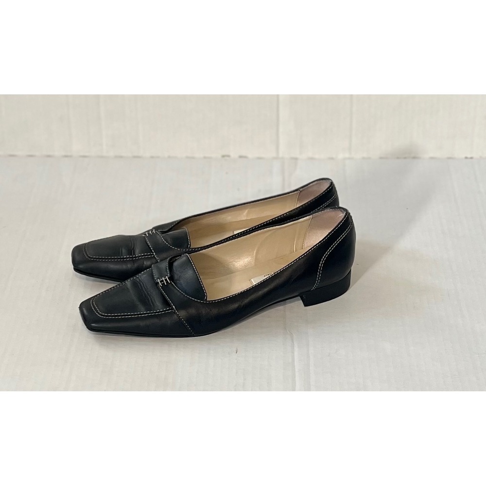 Talbots Black Leather Square Toe Loafers Flats Women Size 5.5 M Made in Italy